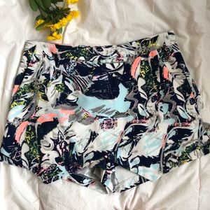Multicolor Printed Wrap Shorts / Skort, Size Large